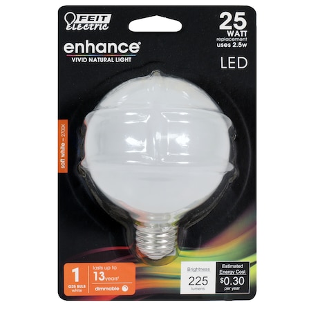 Feit Electric Feit Enhance G25 E26 (Medium) LED Bulb Soft White 25 Watt Equivalence 1 pk BPG2525W927CAFL